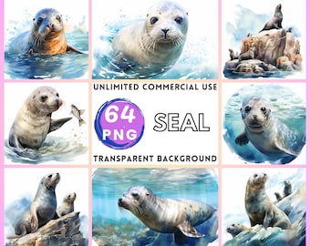 Seal Watercolor Clipart Transparent Background PNG Drawing Crafting Collage Journaling Scrapbook Prints Instant Download