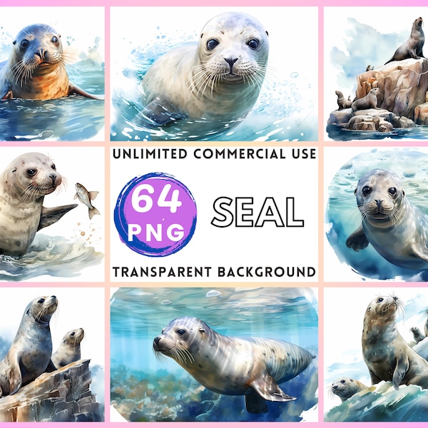 Seal Watercolor Clipart Transparent Background PNG Drawing Crafting Collage Journaling Scrapbook Prints Instant Download