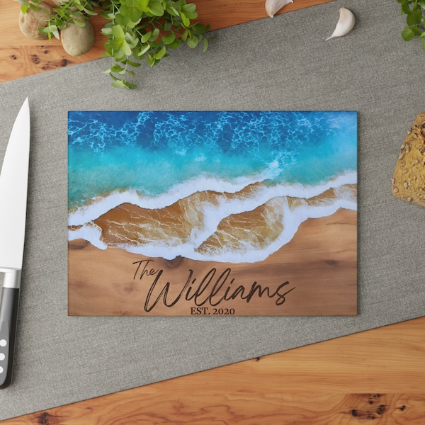 Personalized Ocean Cutting Board - Summer Decor - Wedding or Engagement Gift - Decorative Kitchen Serving Board - Sea Charcuterie Board