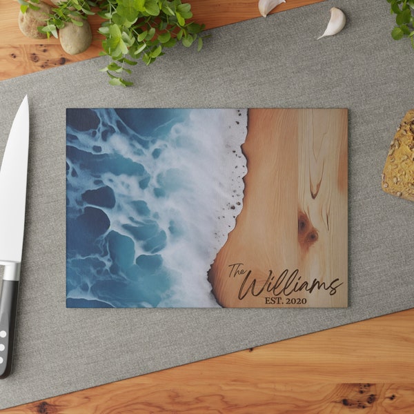 Personalized Ocean Cutting Board - Summer Décor - Wedding or Engagement Gift - Decorative Kitchen Serving Board - Custom Charcuterie Board