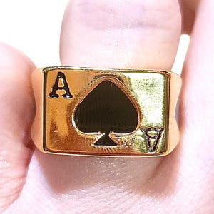 Gold Ace of Spades Ring, Gold Plated Stainless Steel Ring, Poker Ring Men, Playing Cards Ring, Gambler Ring, Casino Ring, Lucky Charm Ring