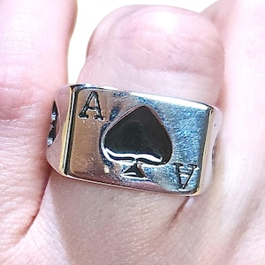 Ace of Spade Ring, Poker Ring Men, Playing Cards Ring, Gambler Ring, Stainless Steel Ring, Casino Ring, Lucky Charm Ring, Biker Ring for Men
