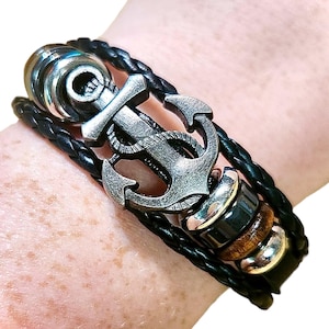 Anchor Leather Bracelet, Anchor Bracelet, Leather Wristband, Sailor Bracelet, Nautical Anchor Bracelet Men, Black Leather Bracelet