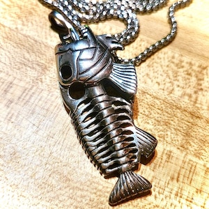 Fish Skeleton Pendant Necklace, Fish Hook Necklace, Fishing Lover Gift, Marine Life Necklace, Fishbone Pendant, Stainless Steel Necklace