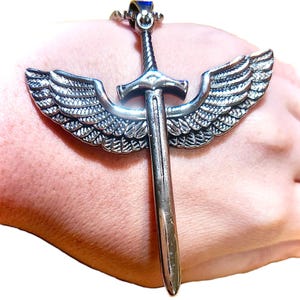 Michael Archangel Sword Wings Necklace, Sword Wings Charm Necklace, Stainless Steel Necklace, St Michael Wings Necklace Pendant