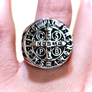 Saint Benedict Ring, Catholic Cross Ring, St Benedict Protection Ring, Faith Ring, Religious Gift, Spiritual Shield and Protection Talisman