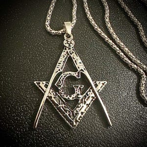 Freemason Pendant Necklace, Masonic Necklace, Stainless Steel Necklace, Gift for Him, Men&#39;s Necklace
