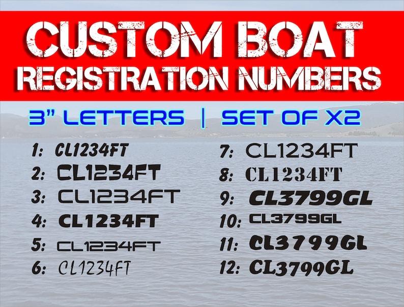Custom Boat Registration Numbers One Set of Two Boat Numbers Stickers