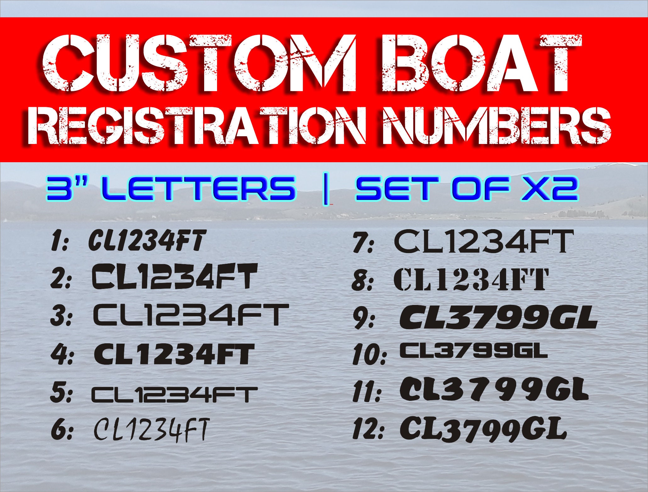 Custom Boat Registration Numbers One Set of Two Boat Numbers Stickers Jet Ski Lettering Boat