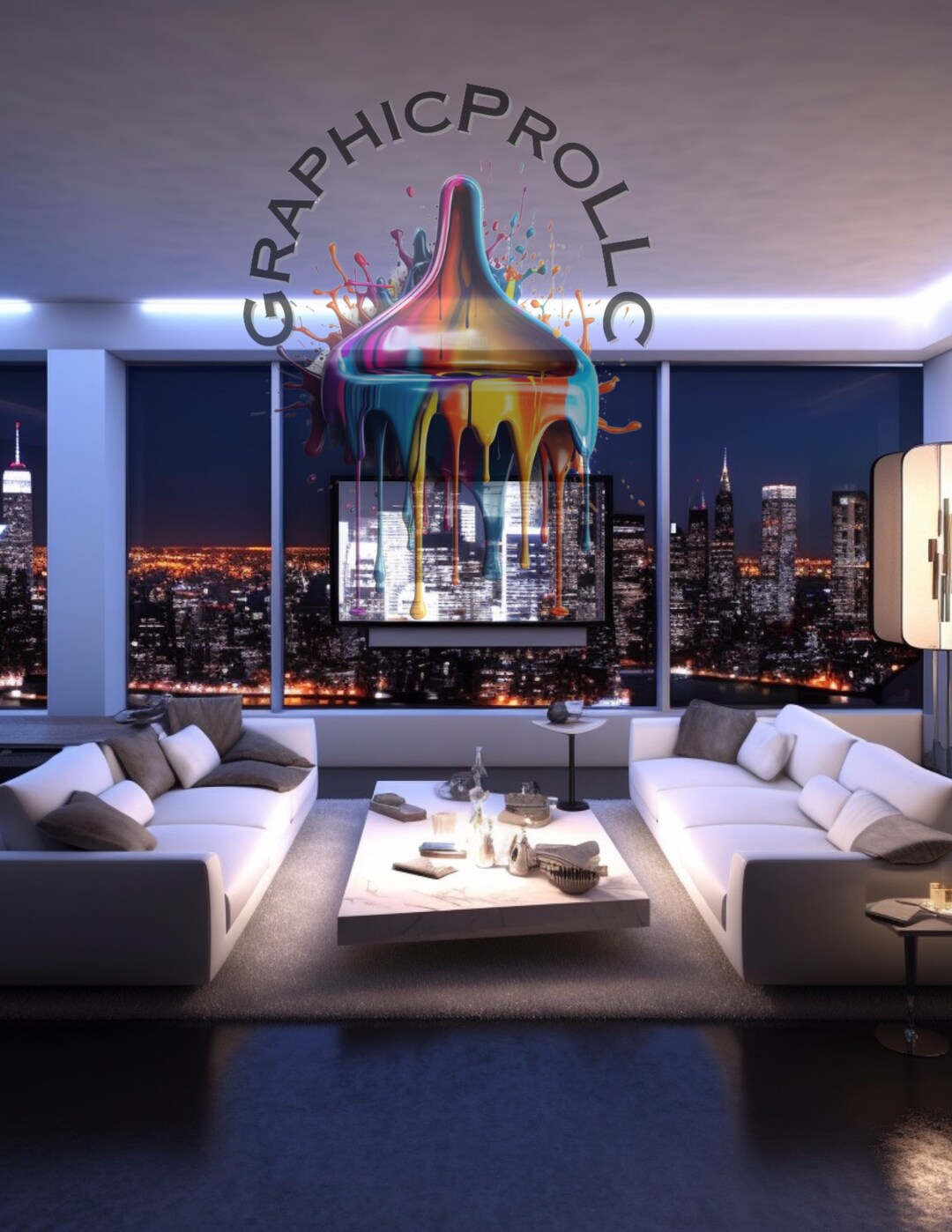 Ultra Modern New York Living Room Pic for Zoom,facetime,green Screen in