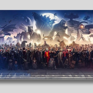 150 Movie Blockbuster Characters Panorama Canvas Wall Art wall art New Superhero's, Movie pano on canvas,Eye Catcher Panorama Movie Fan Gift