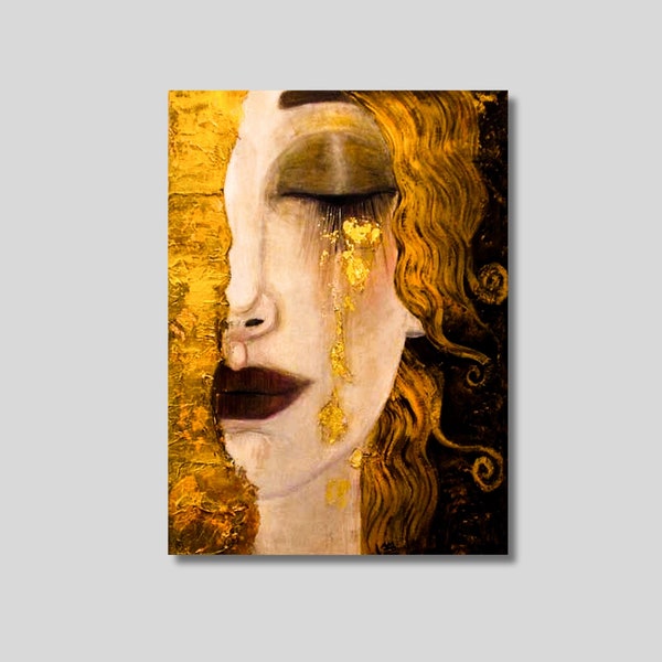 Gustav Klimt Lágrimas doradas, Arte de pared de lienzo, Lágrimas de Klimt Freyas, Impresión de arte de pared Giclee envuelta en galería, Exposición del Museo Klimt, Arte de Gustav de regalo