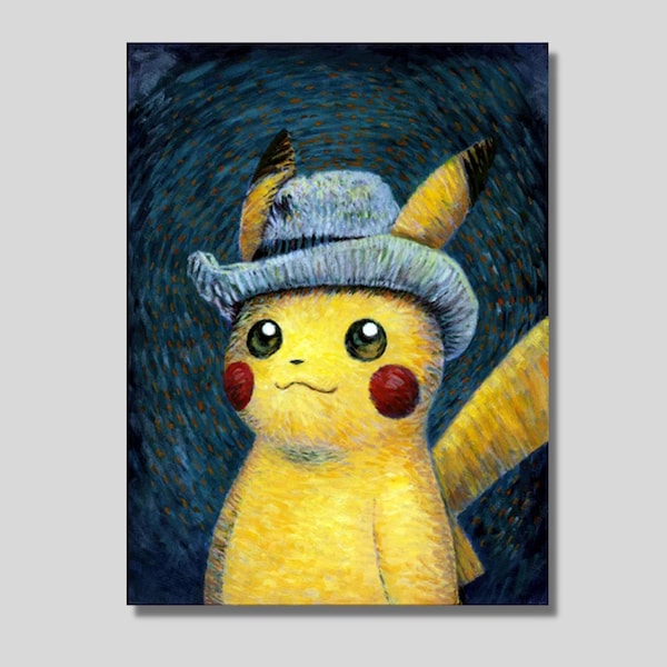 Pikachu Van Gogh Leinwand Wandkunst, Pikachu Van Gogh Poster, Pikachu Van Gogh Druck, Reproduktion Kunst, emotionales Kunstwerk, Geschenk für Pikachu Fans