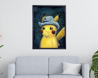 Pikachu Van Gogh Canvas Wall Art, Pikachu Van Gogh Poster, Pikachu Stampa, Riproduzione d'Arte, Pikachu Tela Incorniciata, Regalo per Fan di Pikachu