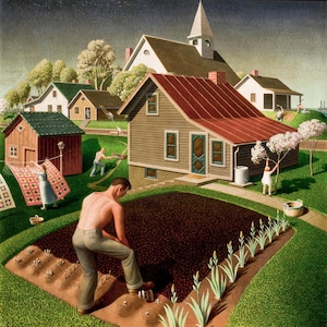Grant Wood Spring in Town 1941 Canvas Print Wall Art,Grant Wood Painting,Grant Wood Print,Wood Poster,Art Reproduction