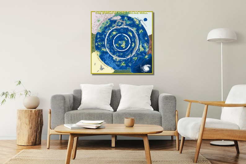 The World Beyond the Ice Wall Map Canvas Wall Art Flat Earth Etsy Australia