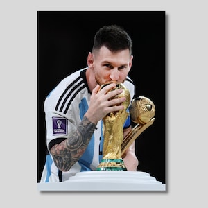 Football Legend Lionel Messi Poster,Messi Kisses The World Cup,The World&#39;s Best Footballer Lionel Messi Poster,World Cup Champions Argentina