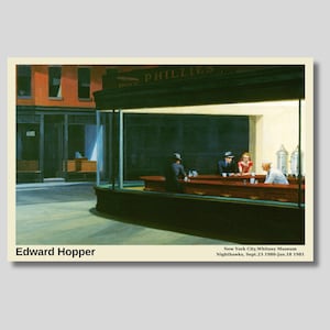 Edward Hopper Nighthawks Canvas Wall Art, Edward Hopper Print Art, Edward Hopper Poster, Edward Hopper Nighthawks  Reproduction Poster Print