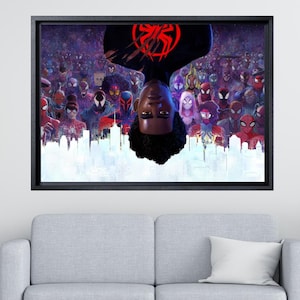 Miles Morales Spider-Man Ready To Hang Canvas,Spiderman Into the Spider-verse Painting, Spiderman Movie Framed Canvas 2023