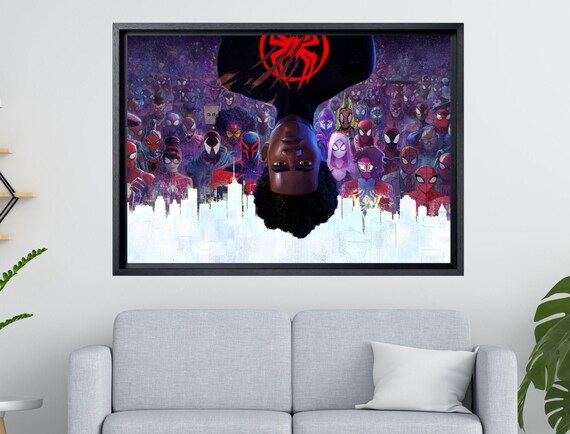 Miles Morales Spider-Man Ready To Hang Canvas,Spiderman Into the Spider-verse Painting, Spiderman Movie Framed Canvas 2023
