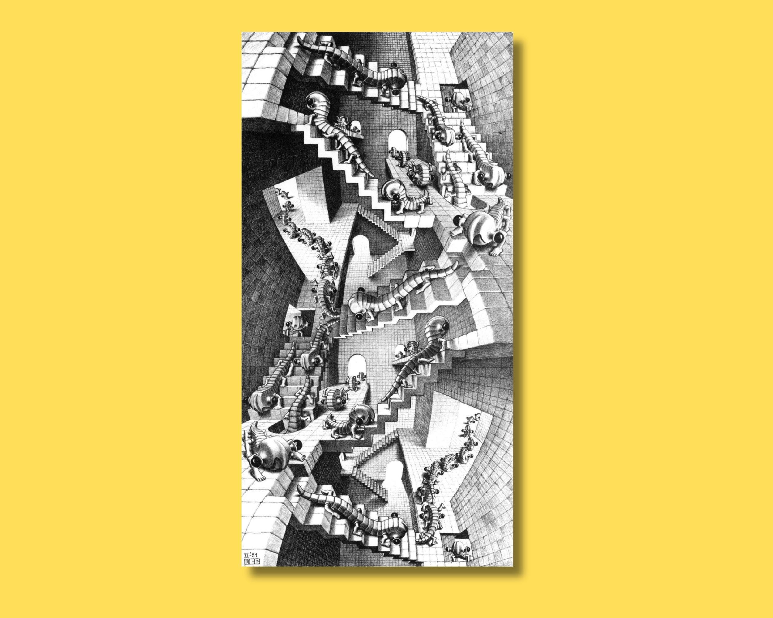 House of Stairs by Maurits Cornelis Escher Canvas Wall Art, Escher Canvas Print Art, Escher Poster Print, Reproduction Print Art