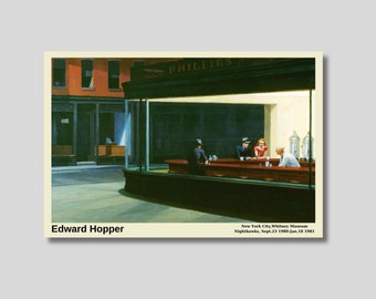 Edward Hopper Nighthawks Canvas Wall Art, Edward Hopper Print Art, Edward Hopper Poster, Edward Hopper Nighthawks  Reproduction Poster Print