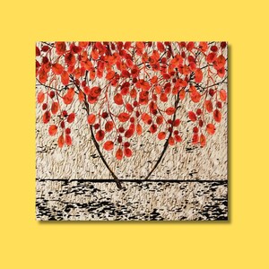 Rotblättrige Baum-Wandkunst, Herbstgeflüster: Abstrakte Leinwand von rotblättrigen Baumzweigen - erfüllen Sie Ihren Raum mit der Schönheit der Natur