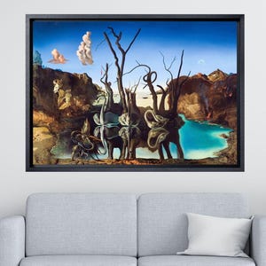 Salvador Dali Swans Reflecting Elephants Poster 1937, Salvador Dali Poster Print, Surrealism art, Salvador Dali Framed Canvas, Dali Painting