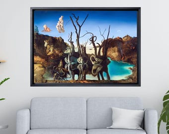 サルバドール ダリ 白鳥と象の反射 複製キャンバス ボックスアート A4