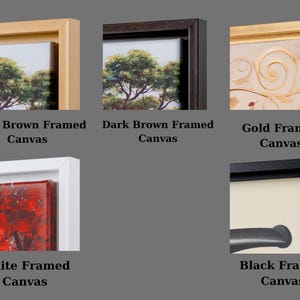 four different types of framed art displayed on a wall