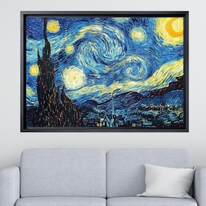 Lienzo decorativo de la Noche Estrellada de Vincent Van Gogh, póster de la Noche Estrellada, póster de Van Gogh, lienzo enmarcado de Van Gogh