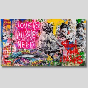 Banksy Wall Art, Graffiti Wall Art Love is All We Need Canvas Wall Art Banksy Canvas Wall Art,Graffiti Art,Banksy Canvas Home Street art