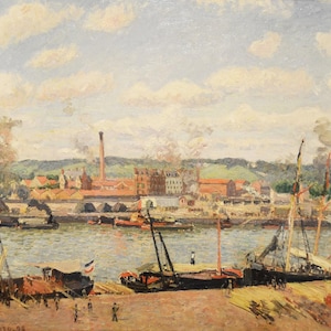 Camille Pissarro View on the Cotton Mill of Oiseel near Rouen 1898 Canvas Print Wall Art,Works by Pissarro,French Painter,Pissarro Painting