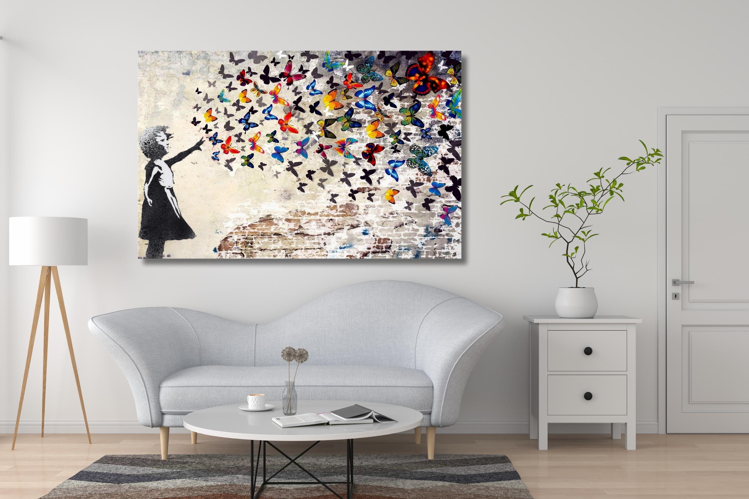 Banksy Wall Art, Graffiti Wall Art Colorful Butterfly Girl Canvas Wall