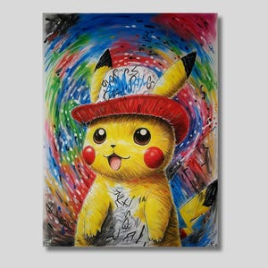 Pikachu Colorful Canvas Wall Art, Pikachu Van Gogh Poster, Pikachu Van Gogh Print, Reproduction Art, Emotional artwork,Gift for Pikachu Fans