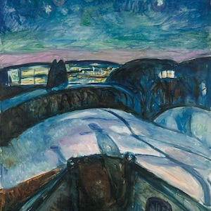 エドヴァルド・ムンク「星月夜」1924年キャンバスプリントウォールアート、ムンクの絵画、ムンクの作品、ノルウェーの画家、複製画
