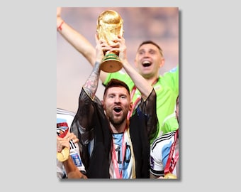 Football Legend Lionel Messi Poster,Messi Kisses The World Cup,The World's Best Footballer Lionel Messi Poster,World Cup Champions Argentina