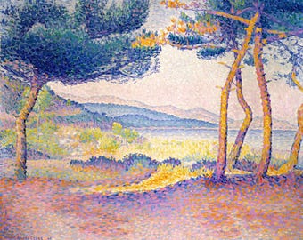 Henri Edmond Cross Pinos a lo largo de la orilla 1896 Impresión en lienzo Arte de pared, Pintura cruzada, Obras de Edmond Cross, Pintor francés