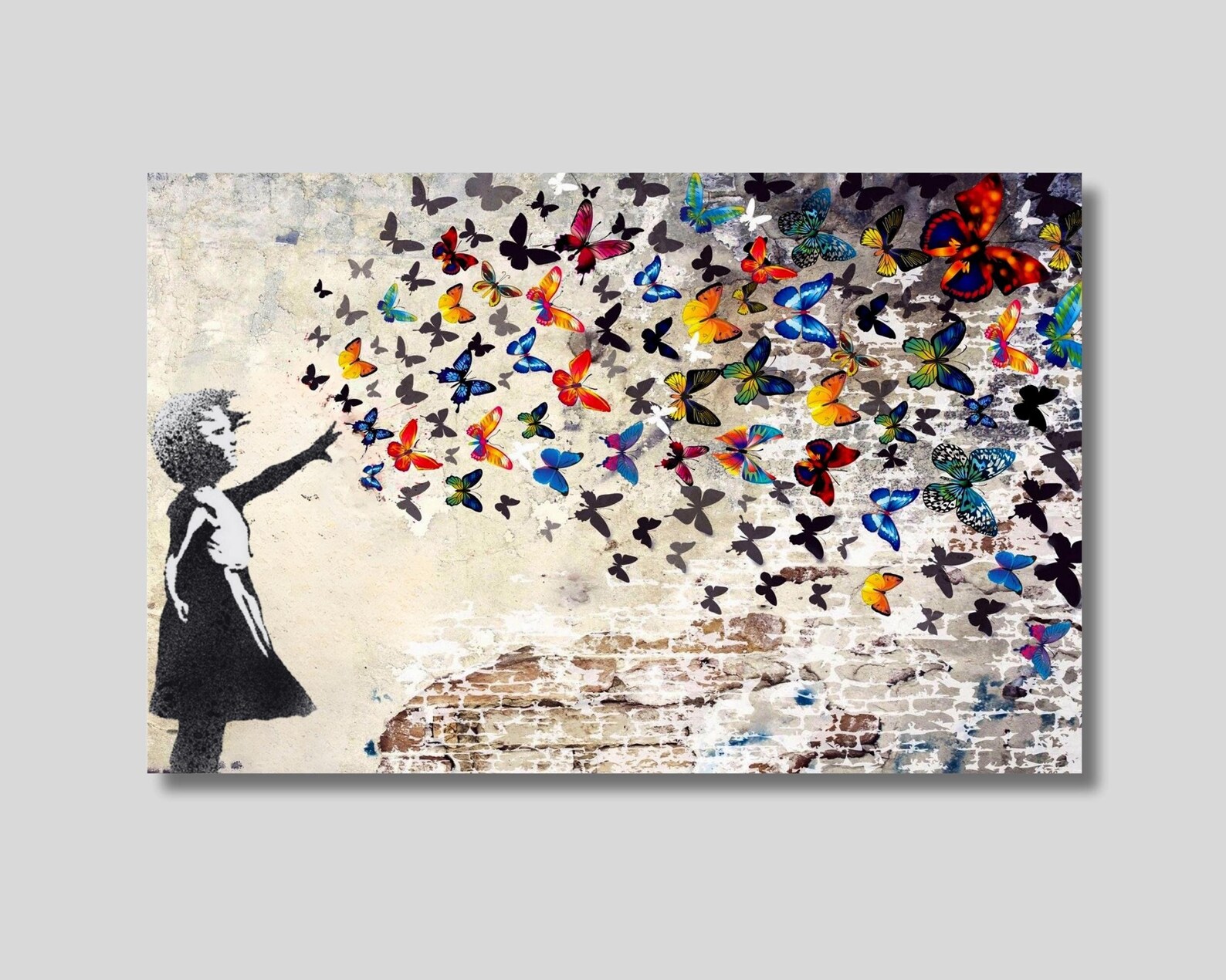 Banksy Wall Art, Graffiti Wall Art Colorful Butterfly Girl Canvas Wall