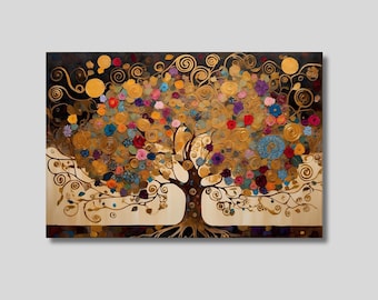 Drzewo życia Gustav Klimt Płótno Sztuka Ścienna, Yggdrasil Sztuka Ścienna, Drzewo życia Plakat Wydruk, Obrazy Drzewa Życia, Celtyckie Drzewo Płótno Wydruk