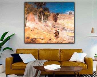 Tom Roberts A Break Away 1891 Canvas Print Wall Art,Tom Roberts Poster,Roberts Painting,Tom Roberts Print,Art Reproduction,Fine Art Poster