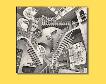 Relativity by Maurits Cornelis Escher Canvas Wall Art, Escher Canvas Print Art, Escher Canvas Print, Reproduction Print Arts,Modern Wall Art