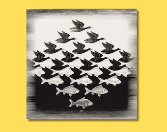 Sky and Water by Maurits Cornelis Escher Canvas Wall Art, Escher Canvas Print Art, Escher artworks, Reproduction Print Arts, Modern Wall Art