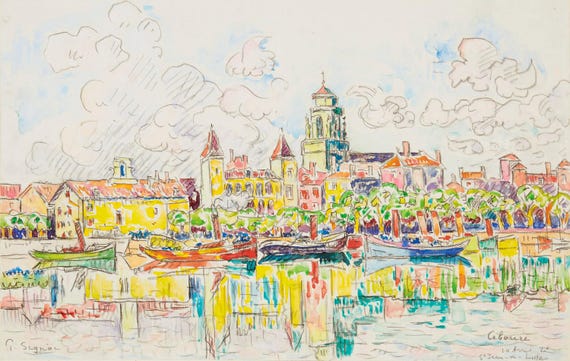 ポール・シニャック、鉄道の連絡駅、ボワ・コロンブ、希少な画集より ポール シニャック 絵画 ポール・シニャック 鉄道の連絡駅 ボワ