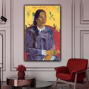 Impresión en lienzo impresionista de Paul Gauguin &quot;Mujer con una flor&quot;, arte mural, póster de Gauguin, pintura de Gauguin, impresión de Paul Gauguin, reproducción artística