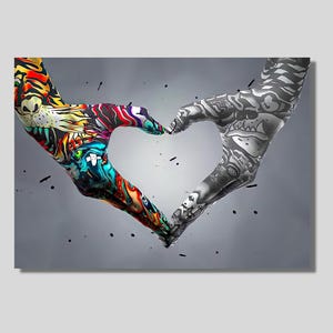Banksy Paar Herz Hände Graffiti Leinwand Wandkunst, Banksy Liebe Graffiti Leinwand Poster, Paar Graffiti Druck, Geschenk für Liebhaber, Weihnachtsgeschenk