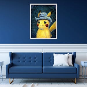 Pikachu Van Gogh Canvas Wall Art, Pikachu Van Gogh Poster, Pikachu ...