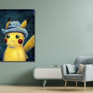 Pikachu Van Gogh Canvas Wall Art, Pikachu Van Gogh Poster, Pikachu Van