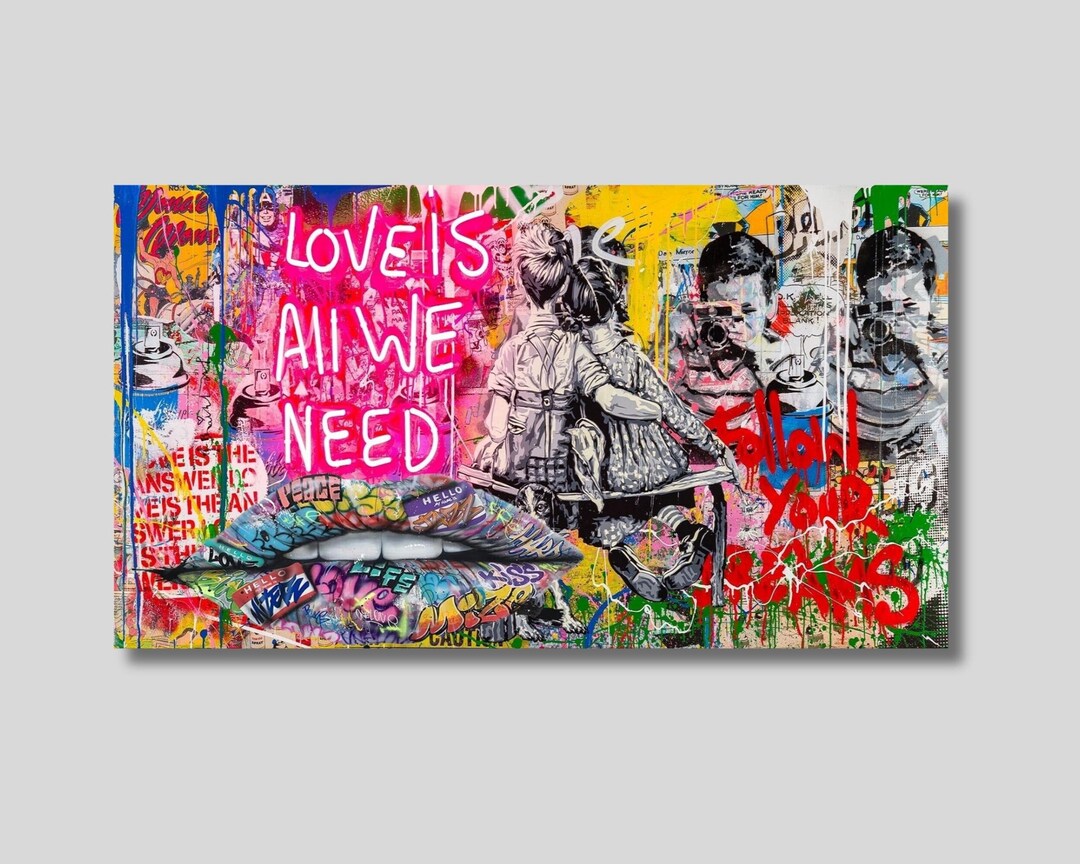 Banksy Wall Art, Graffiti Wall Art Love is All We Need Canvas Wall Art Banksy Canvas Wall Art