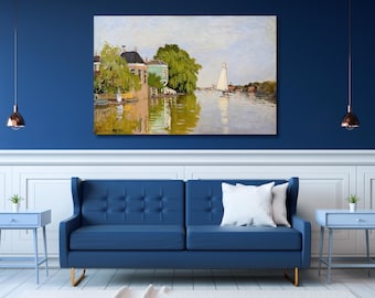 Claude Monet Häuser auf dem Achterzaan Leinwand Wand Kunst, Claude Monet Poster Druck Kunst, Claude Monet Gemälde, Häuser auf dem Achterzaan Druck